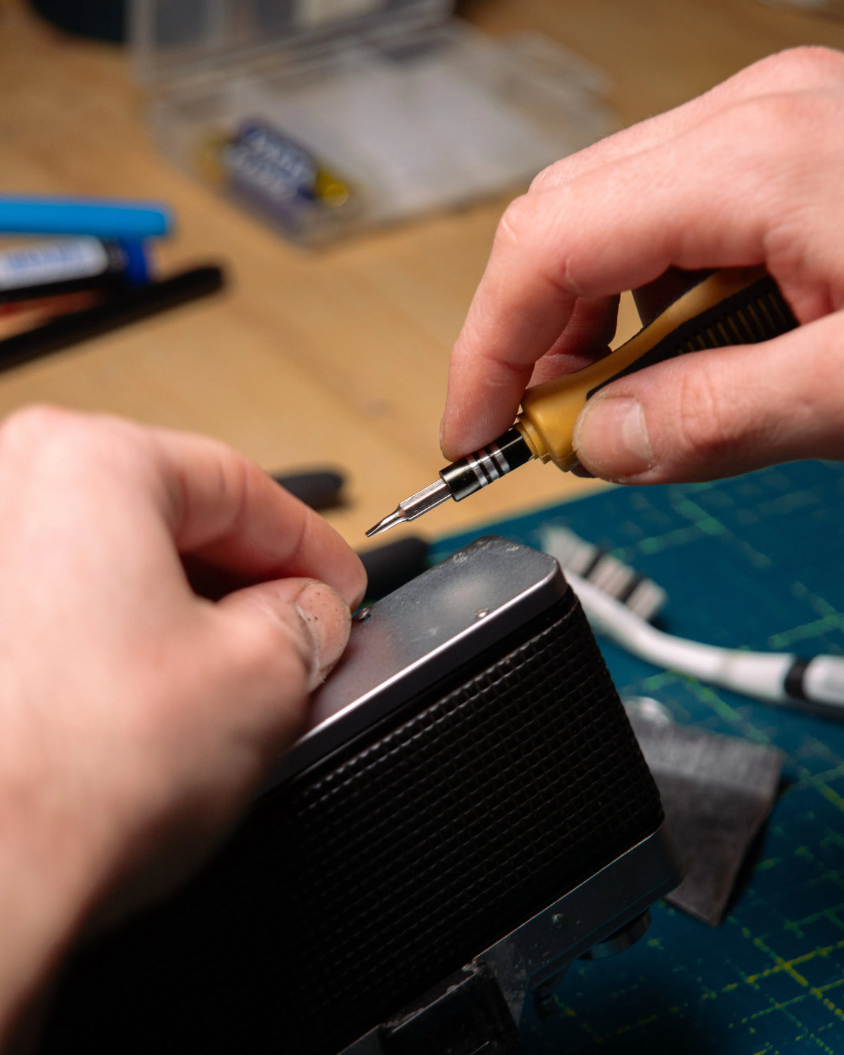 Film leader being trimmed during preparation