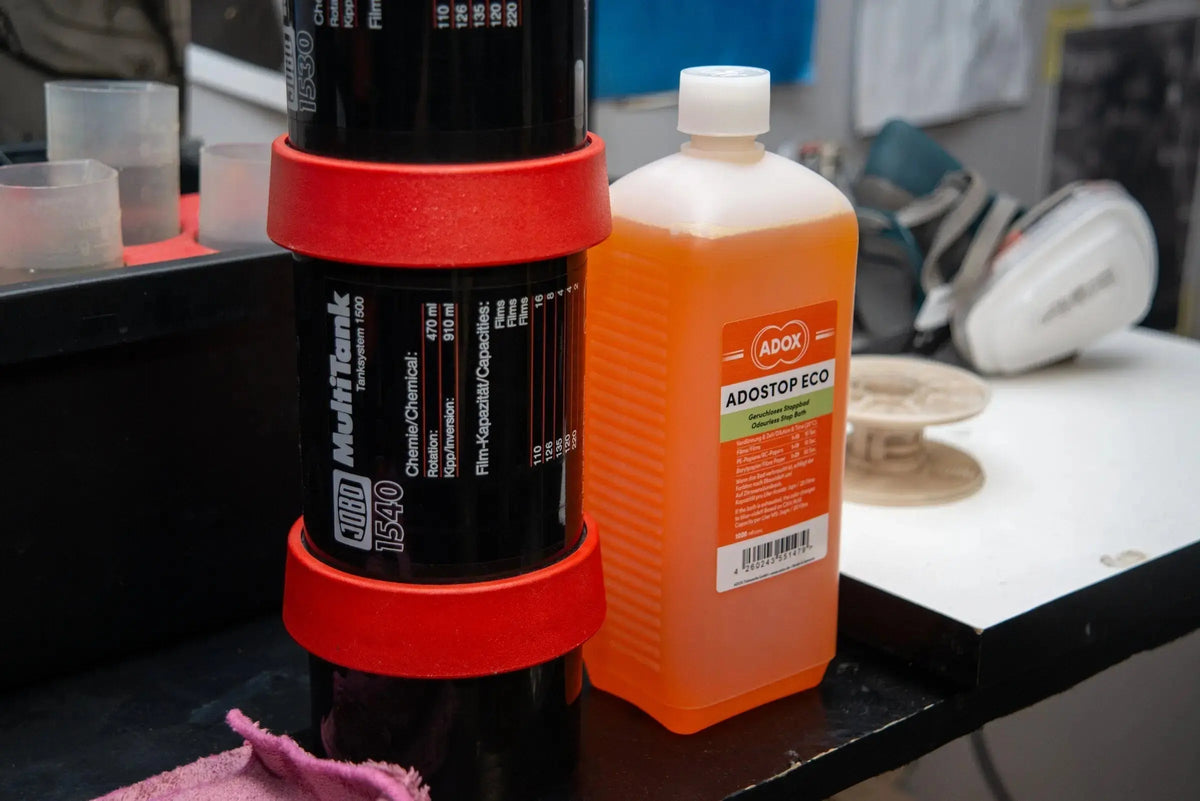 Black and white film chemicals used during hand development in Berlin