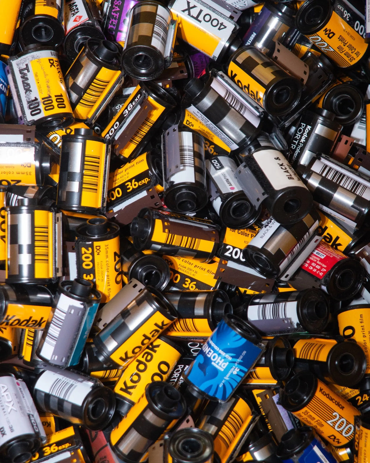 Collection of Kodak film cassettes in the laboratory