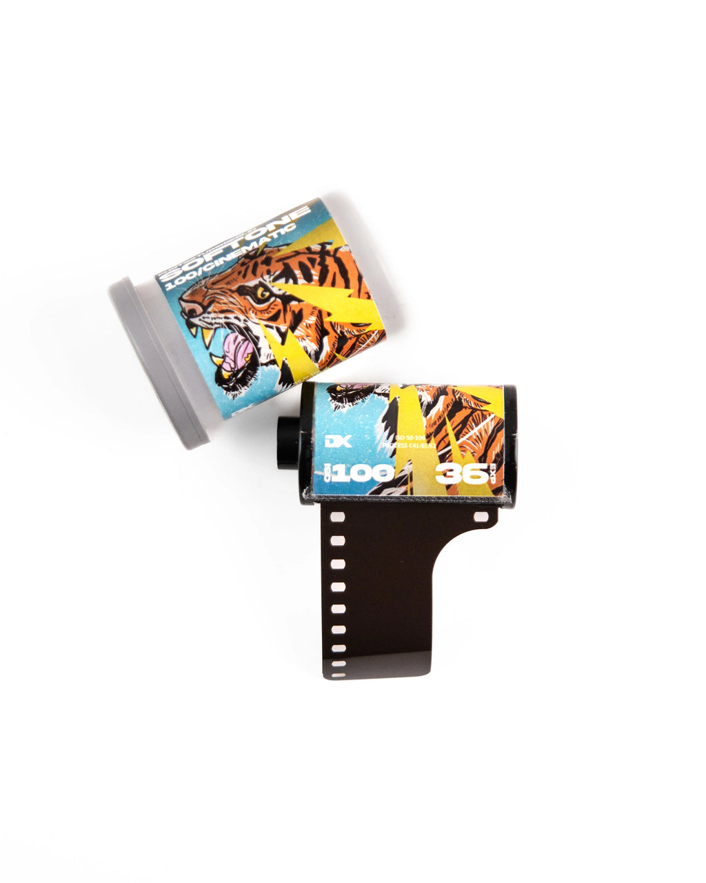 35mm Softone Cinematic 100 daylight-balanced color film with 36 exposures, compatible with ECN-2 and C-41 development.