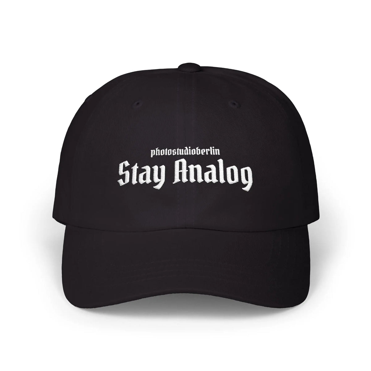Stay Analog Dad Cap — Vintage Gothic Embroidered Baseball Hat - Photo Studio Berlin