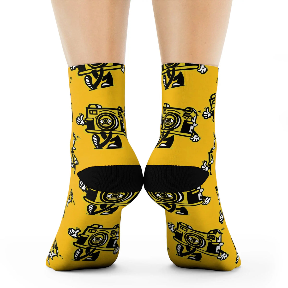 Vintage Camera Pattern Crew Socks — Yellow Photographer Novelty Socks - Photo Studio Berlin