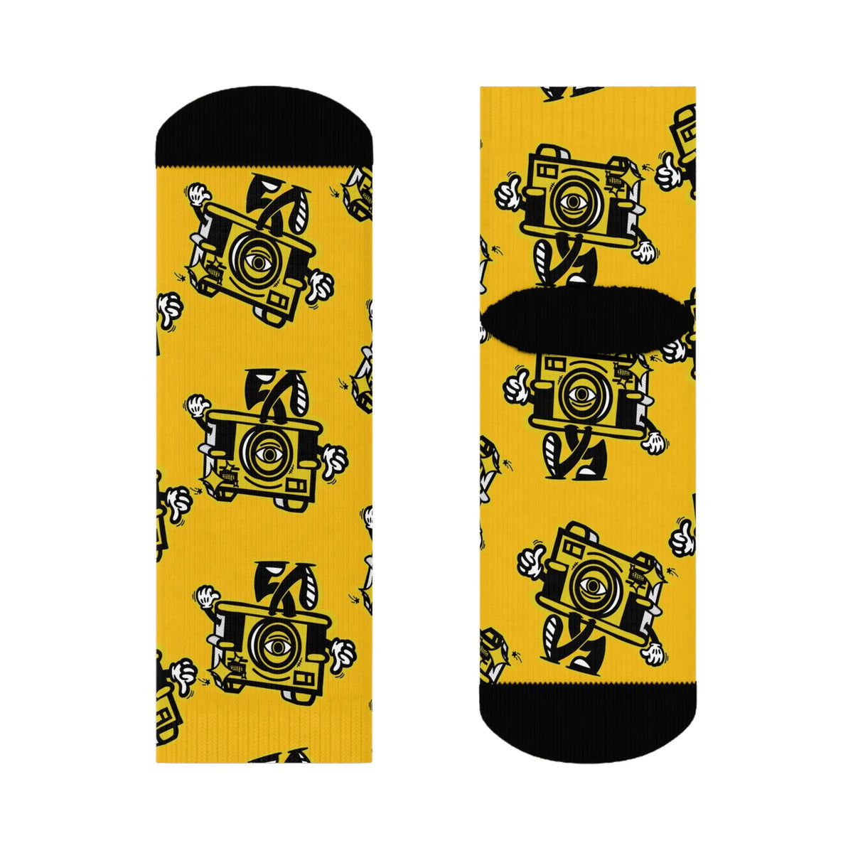 Vintage Camera Pattern Crew Socks — Yellow Photographer Novelty Socks - Photo Studio Berlin