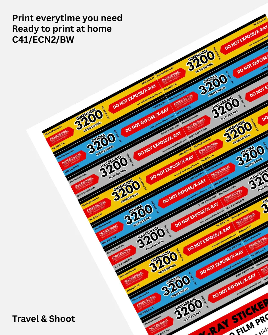 Aufkleber „Nicht röntgen“ für 120 Mittelformatfilme – Druckbares PDF – Photo Studio Berlin